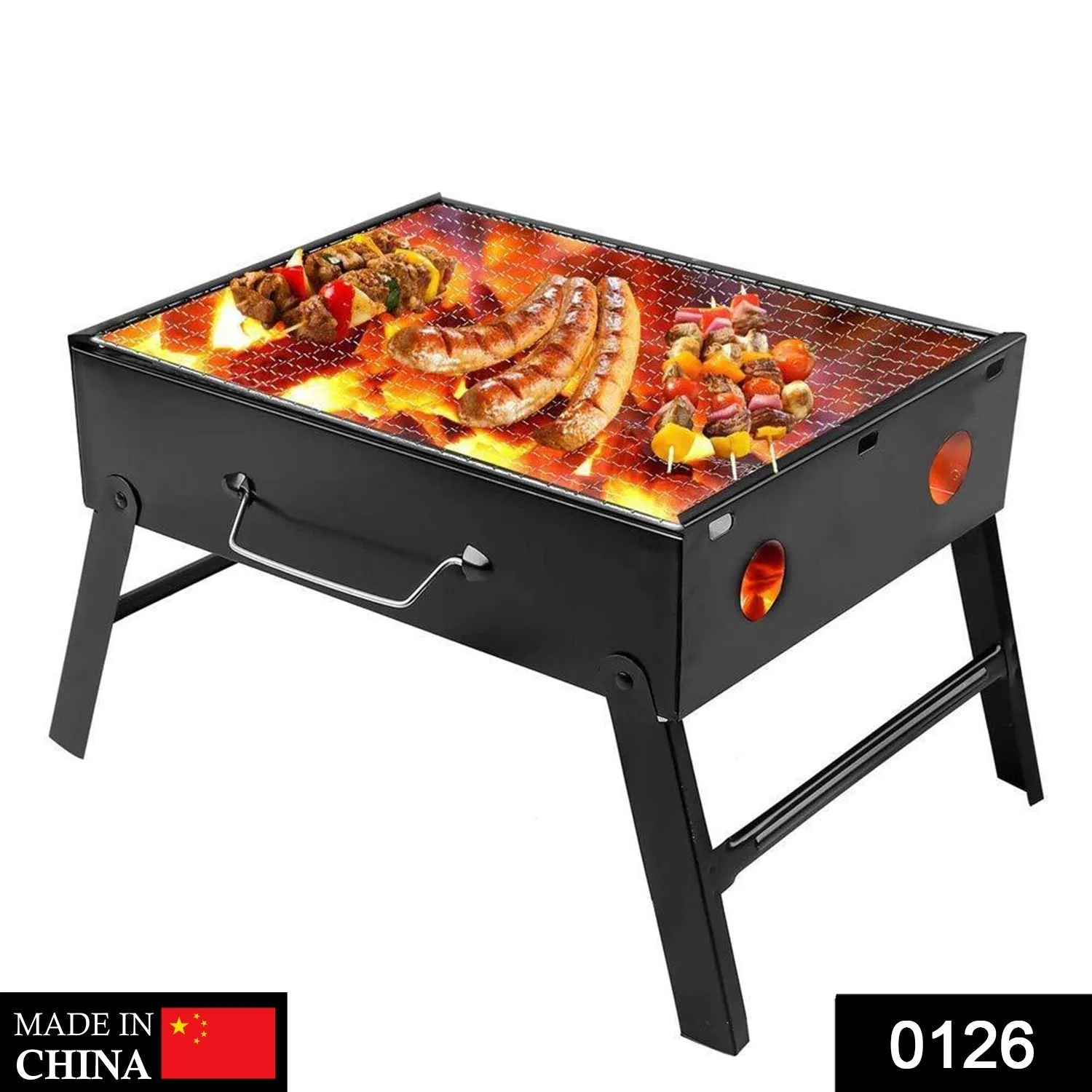 126 Folding Barbeque Charcoal Grill Oven (Black, Carbon Steel)