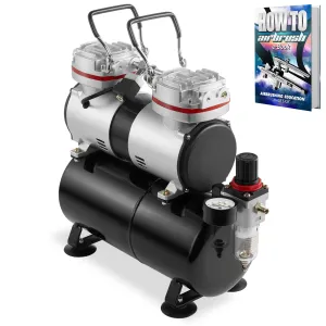 1/3 HP Dual Piston Airbrush Compressor w/ Tank, Gauge, Trap