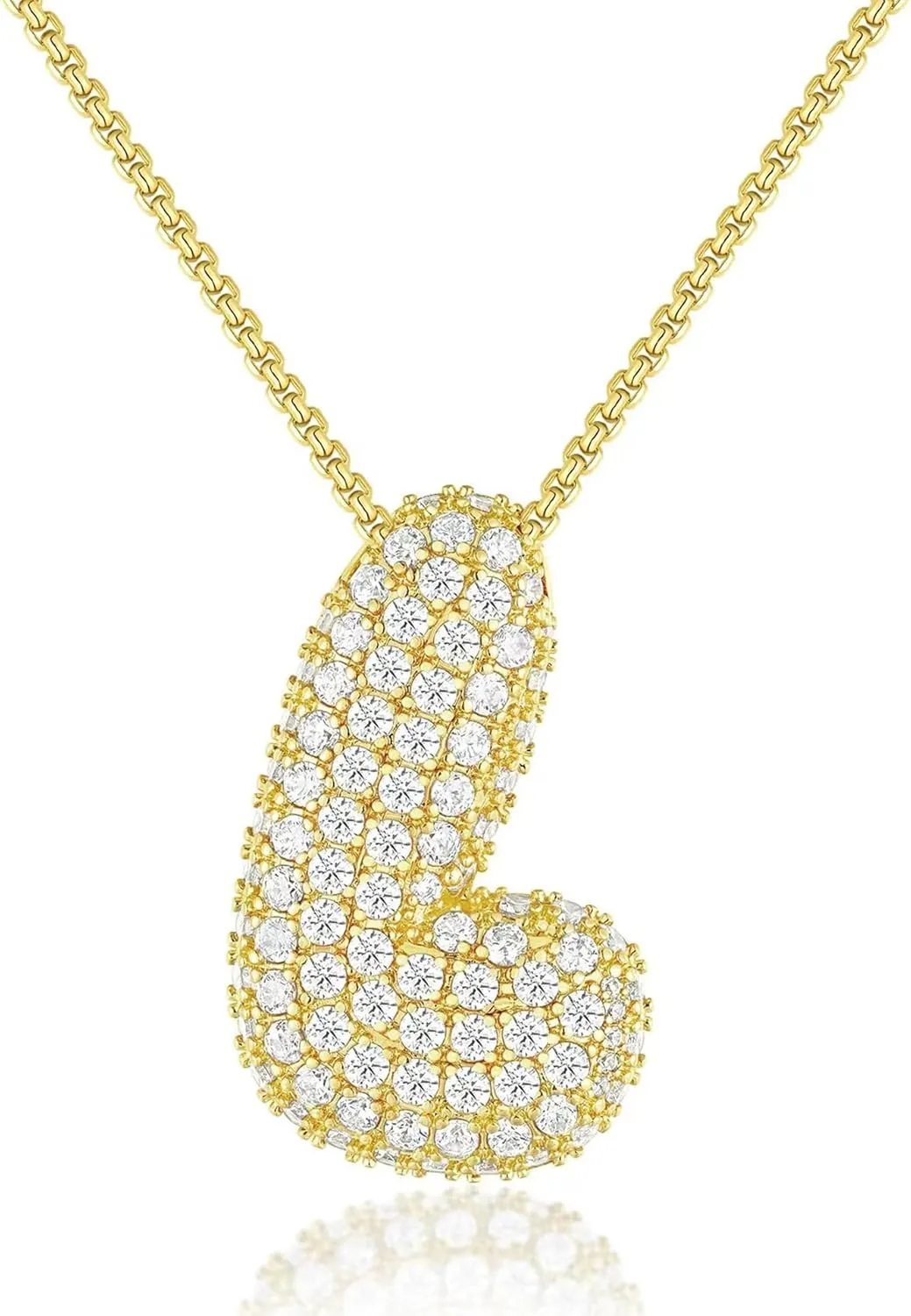 14K Gold Plated Bubble Letter Necklace - A Unique, Personalized Gift for Women (Gold, L)