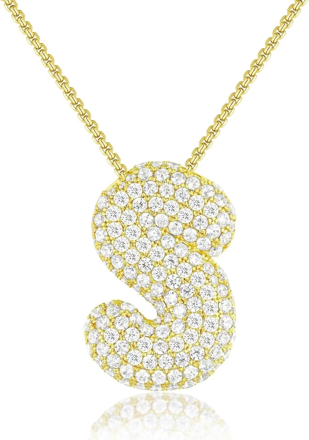 14K Gold Plated Bubble Letter Necklace - A Unique, Personalized Gift for Women (Gold, S)