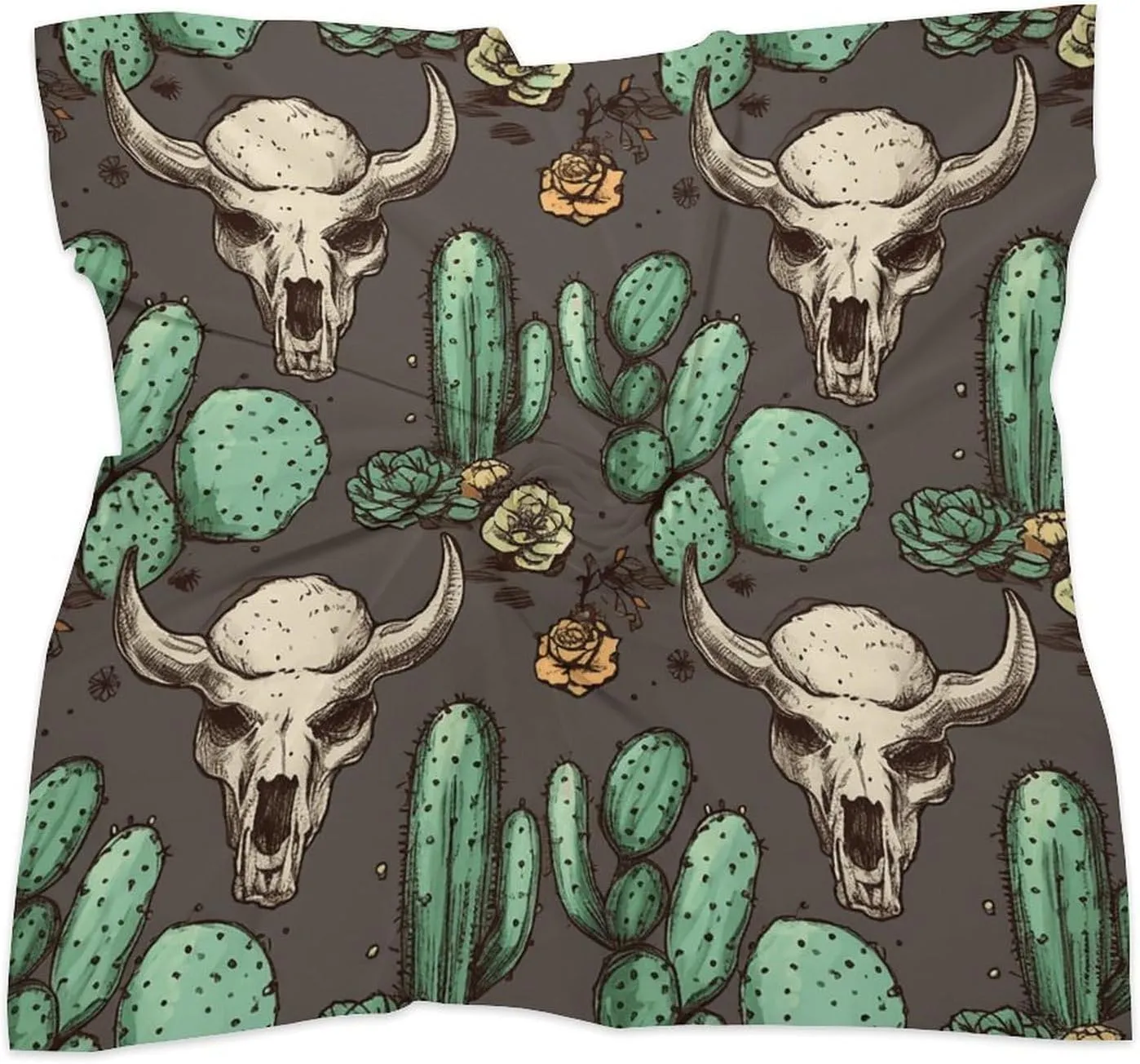 18" Silk Scarf Lightweight Satin Skull of Bull And Cute Cactus Head Scarf Fashion Neck Head Scarves Headband Silk Scarves for Women Men Boho Hair Wrap Kerchief Hair Bandanas Square Neckerchief