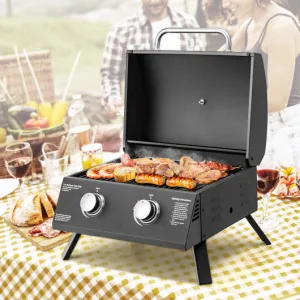 2-Burner Propane Gas Grill 20000 BTU Outdoor Portable with Thermometer