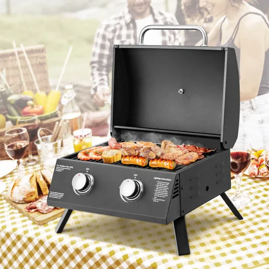 2-Burner Propane Gas Grill 20000 BTU Outdoor Portable with Thermometer