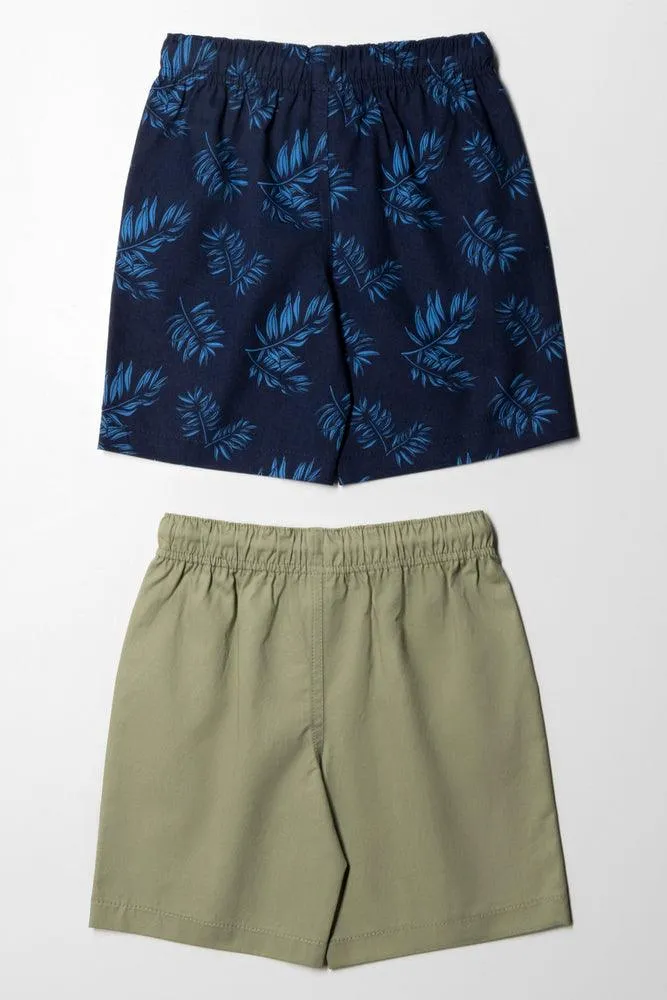 2 Pack Woven Shorts Tropical Navy Blue