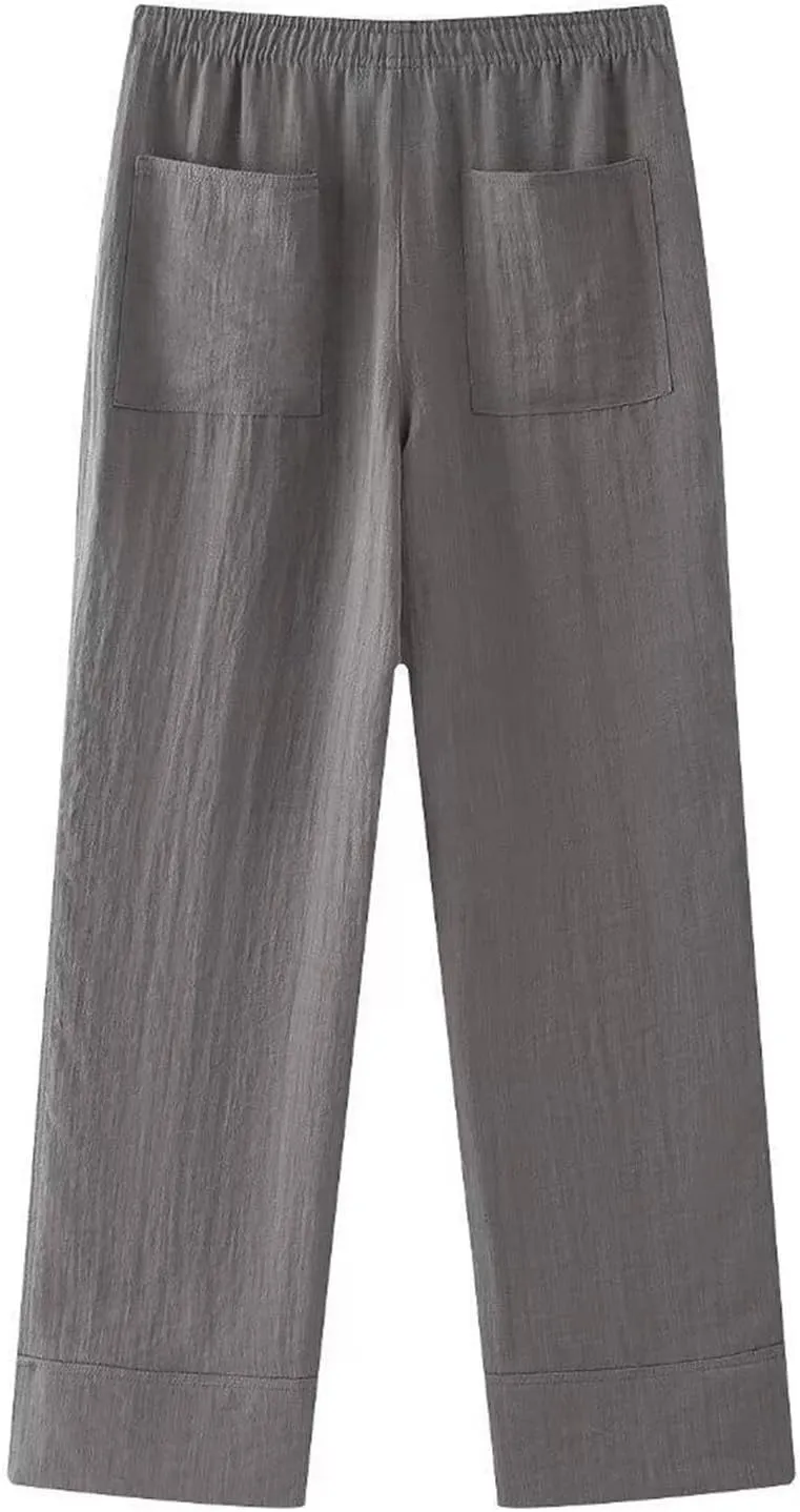 2025 Fashion Pants for Women Solid Elastic High Waist Wide Leg Trousers Casual Comfy Lightweight Pants with Pockets