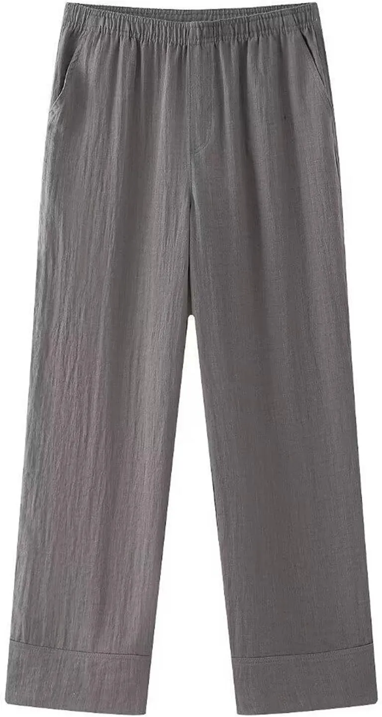 2025 Fashion Pants for Women Solid Elastic High Waist Wide Leg Trousers Casual Comfy Lightweight Pants with Pockets