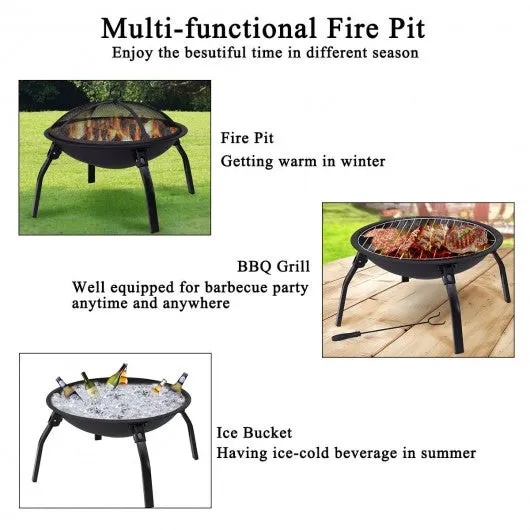 22" Outdoor Portable Folding 4 Legs Fire Pit Fireplace
