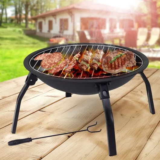 22" Outdoor Portable Folding 4 Legs Fire Pit Fireplace