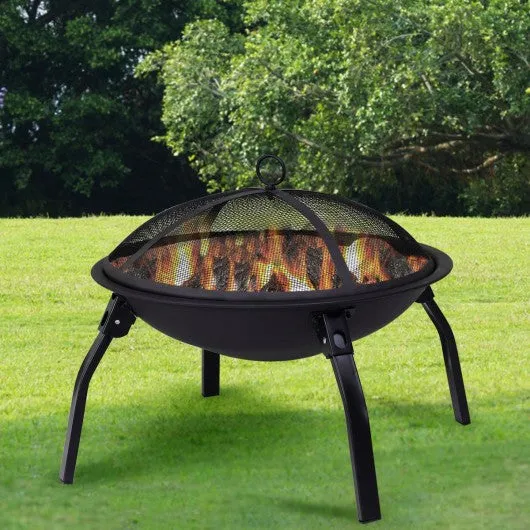 22" Outdoor Portable Folding 4 Legs Fire Pit Fireplace