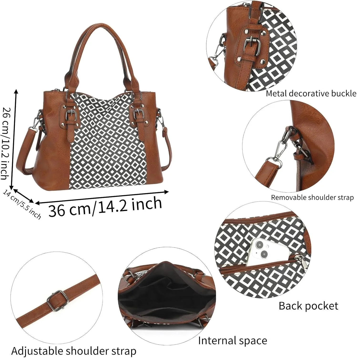2PC Set Handbags Bags for Women Pu Leather Tote Purse Crossbody Bag with Pockets Top Handle Shoulder Satchel Bags for Ladies