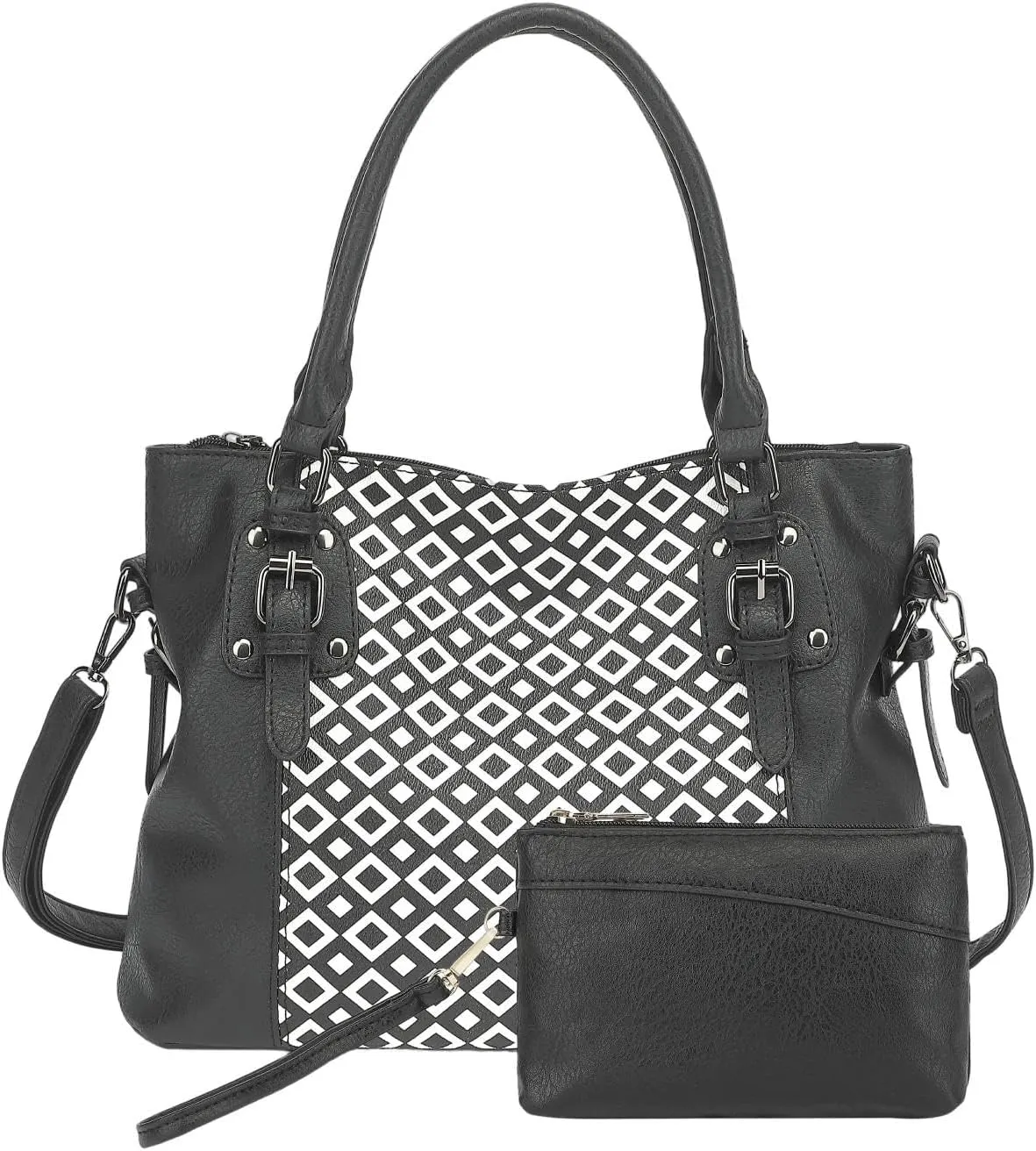 2PC Set Handbags Bags for Women Pu Leather Tote Purse Crossbody Bag with Pockets Top Handle Shoulder Satchel Bags for Ladies