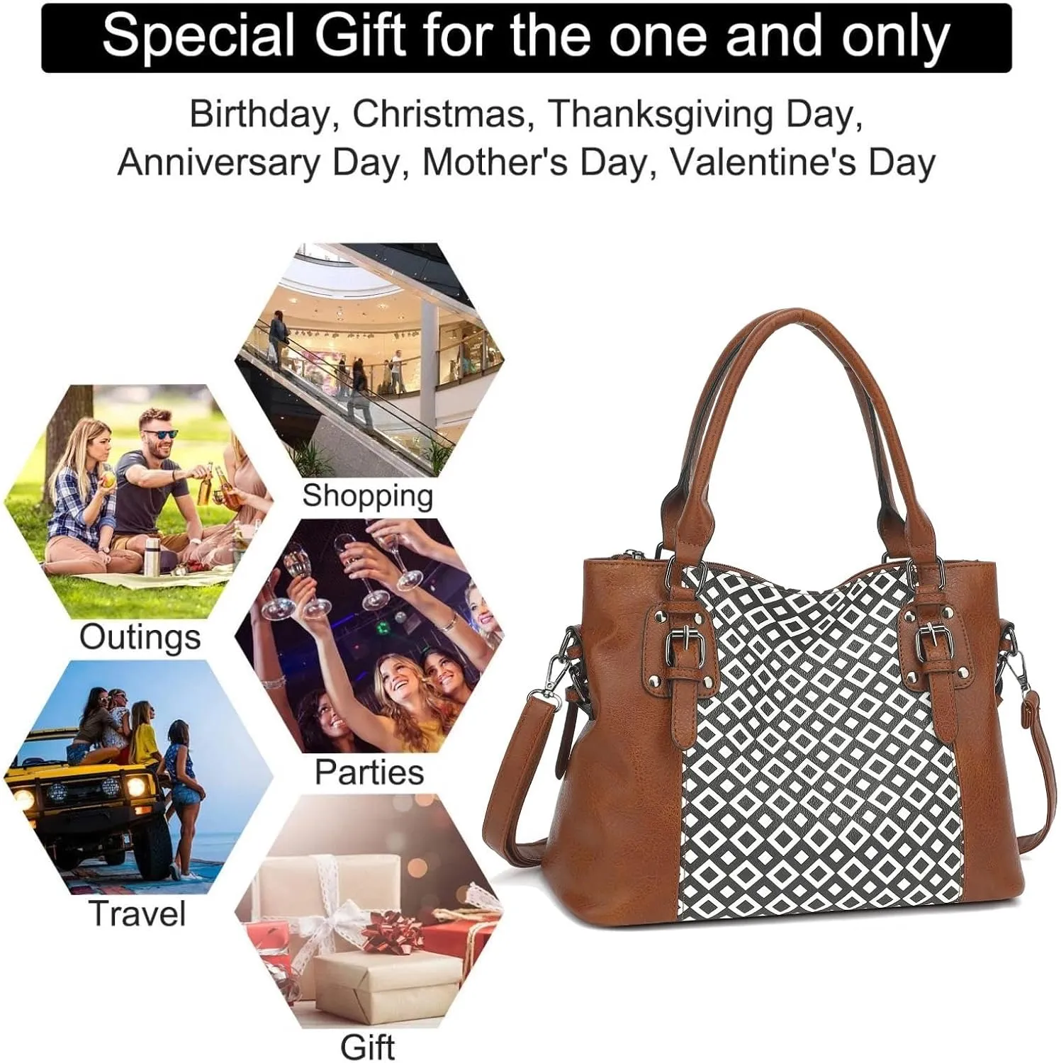 2PC Set Handbags Bags for Women Pu Leather Tote Purse Crossbody Bag with Pockets Top Handle Shoulder Satchel Bags for Ladies