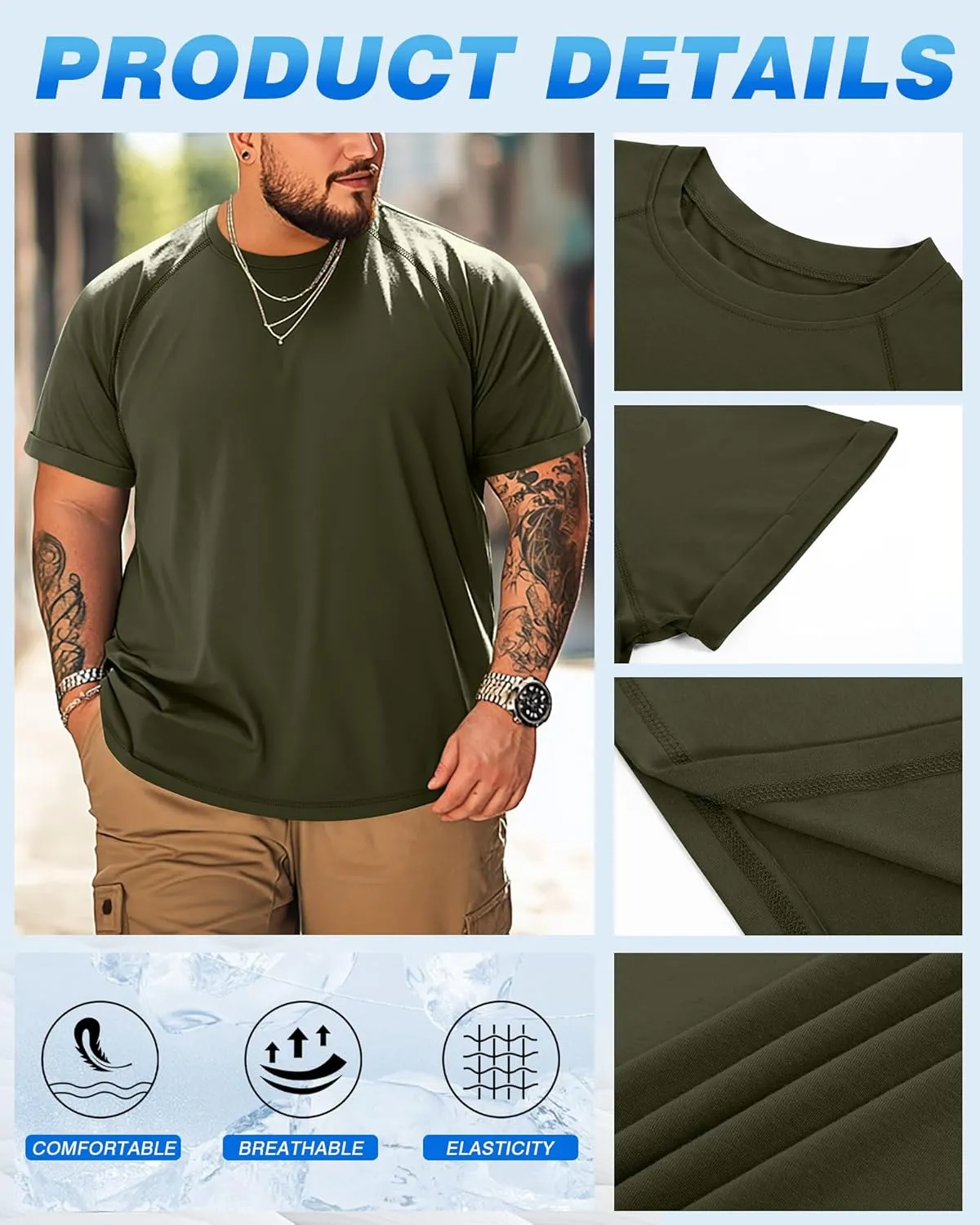 3 Pack Men's Big and Tall T-Shirts Cotton Workout Raglan Short Sleeve Shirts Casual Athletic Tee Basic Summer Tops