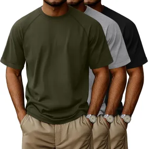 3 Pack Men's Big and Tall T-Shirts Cotton Workout Raglan Short Sleeve Shirts Casual Athletic Tee Basic Summer Tops
