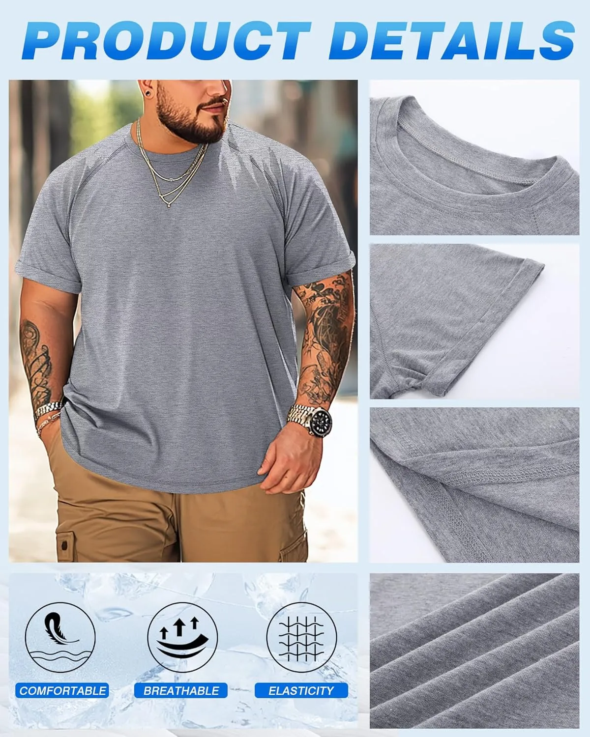 3 Pack Men's Big and Tall T-Shirts Cotton Workout Raglan Short Sleeve Shirts Casual Athletic Tee Basic Summer Tops