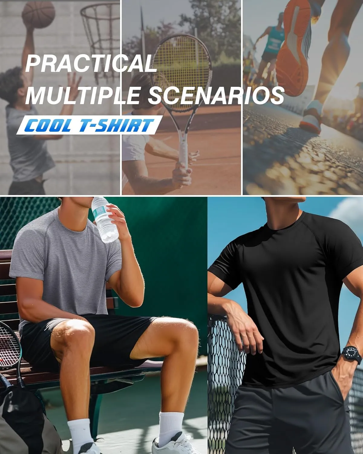 3 Pack Men's Big and Tall T-Shirts Cotton Workout Raglan Short Sleeve Shirts Casual Athletic Tee Basic Summer Tops