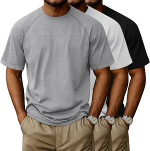 3 Pack Men's Big and Tall T-Shirts Cotton Workout Raglan Short Sleeve Shirts Casual Athletic Tee Basic Summer Tops