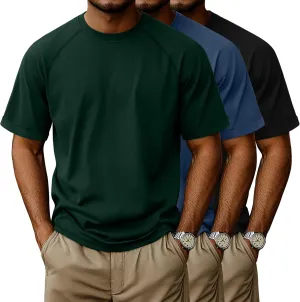 3 Pack Men's Big and Tall T-Shirts Cotton Workout Raglan Short Sleeve Shirts Casual Athletic Tee Basic Summer Tops