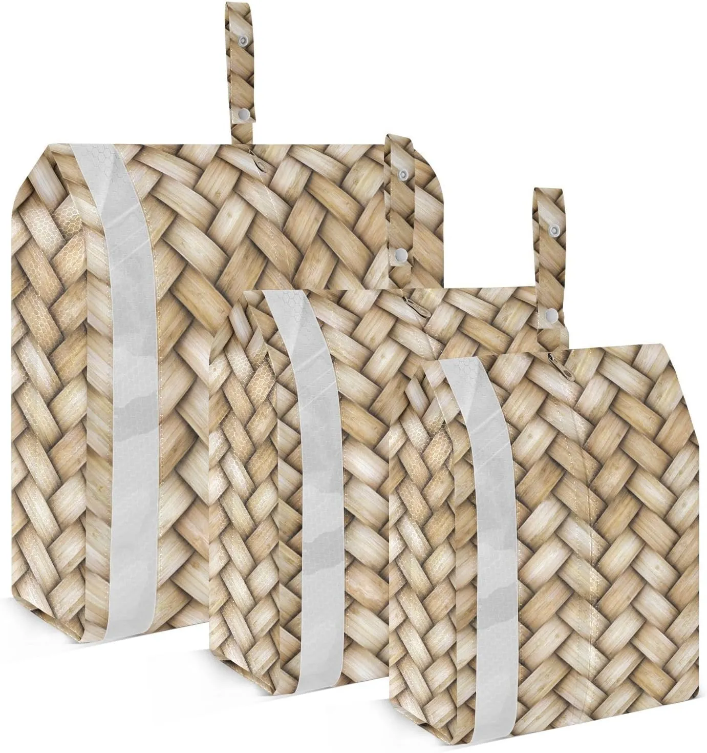3d Print Wicker Rattan Beige Packing Cubes Set of 3, Lightweight Travel Luggage Organizers Foldable Bags for Easy Packing and Organization