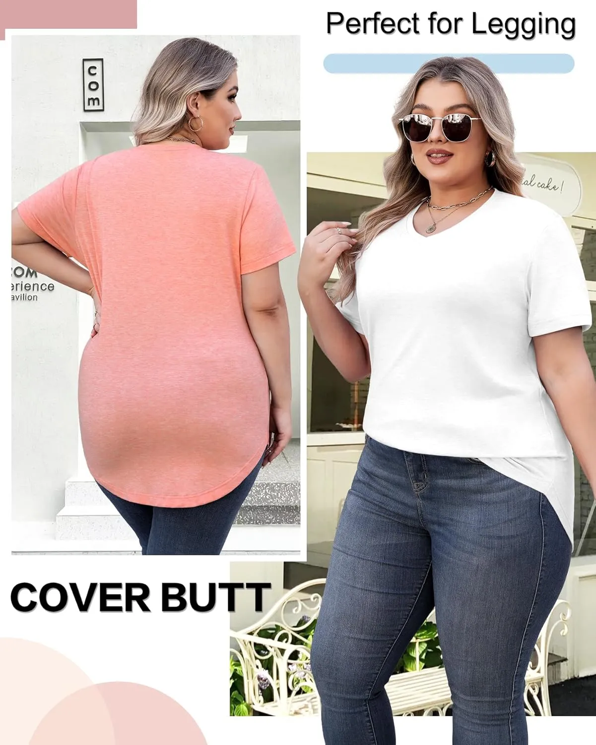 4 Pack Womens Short Sleeve V Neck T Shirts Basic Tee Casual Loose Fit Tops Flowy Curved Hem Outfits Clothes