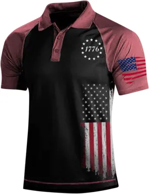 4th of July Shirts for Men Outdoor Hunting Polo American Flag Men Graphic T-Shirts Vintage Summer Golf Raglan Clothes