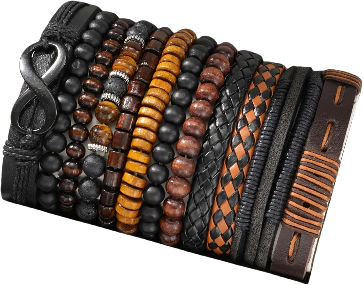 A set of 12 woven leather bracelets, suitable for both men and women, with elastic and adjustable features