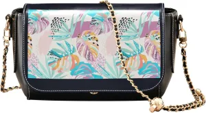 Abstract Art Tropical Leaves Women Shoulder Leather Bags Waterproof Women Crossbody Purse Phone Satchel Chain Strap