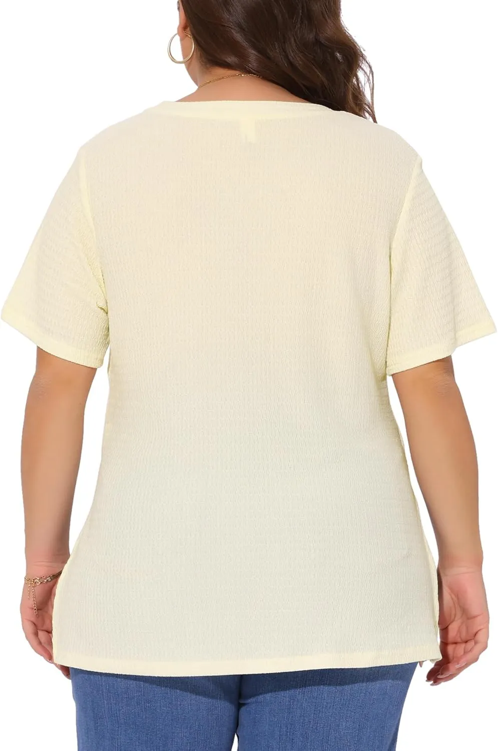 Agnes Orinda Plus Size Summer Women Casual Short Sleeve Crew Neck Tops T-Shirts Tees with Side Split