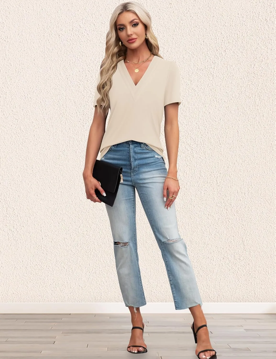 Agnes Urban Womens Tops Dressy Casual V Neck Short Sleeve Shirts Summer Loose T Shirts Trendy Tops Tunic Blouses