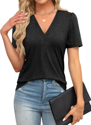 Agnes Urban Womens Tops Dressy Casual V Neck Short Sleeve Shirts Summer Loose T Shirts Trendy Tops Tunic Blouses