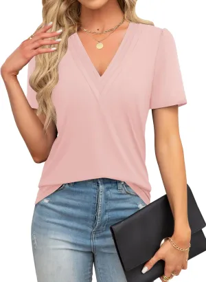 Agnes Urban Womens Tops Dressy Casual V Neck Short Sleeve Shirts Summer Loose T Shirts Trendy Tops Tunic Blouses