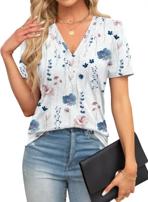 Agnes Urban Womens Tops Dressy Casual V Neck Short Sleeve Shirts Summer Loose T Shirts Trendy Tops Tunic Blouses
