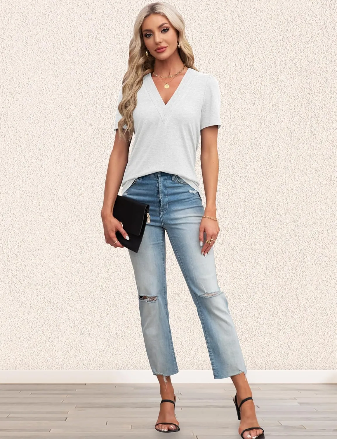 Agnes Urban Womens Tops Dressy Casual V Neck Short Sleeve Shirts Summer Loose T Shirts Trendy Tops Tunic Blouses