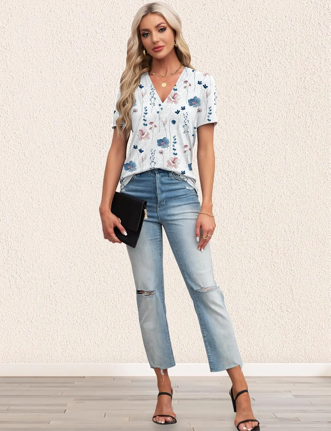 Agnes Urban Womens Tops Dressy Casual V Neck Short Sleeve Shirts Summer Loose T Shirts Trendy Tops Tunic Blouses
