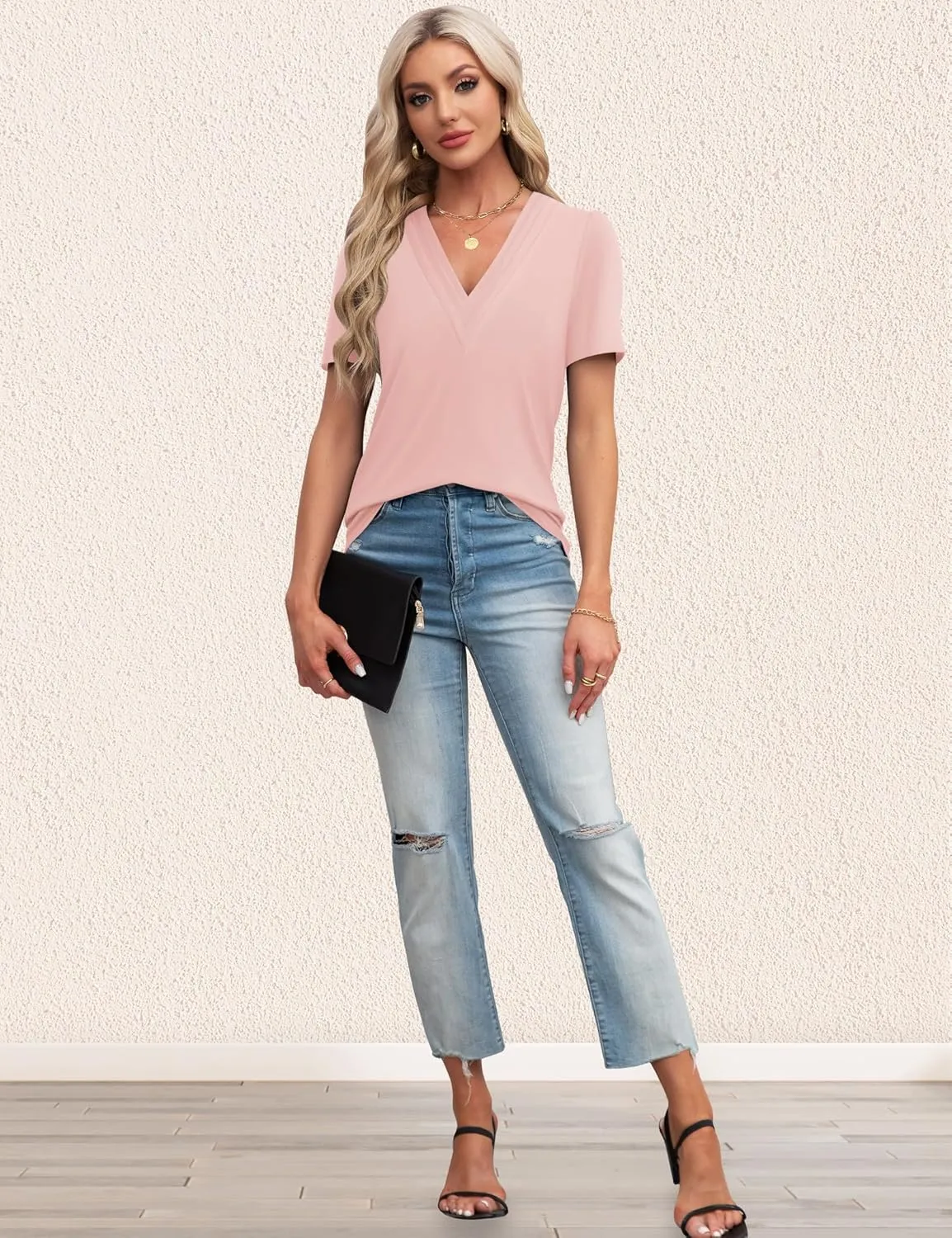 Agnes Urban Womens Tops Dressy Casual V Neck Short Sleeve Shirts Summer Loose T Shirts Trendy Tops Tunic Blouses