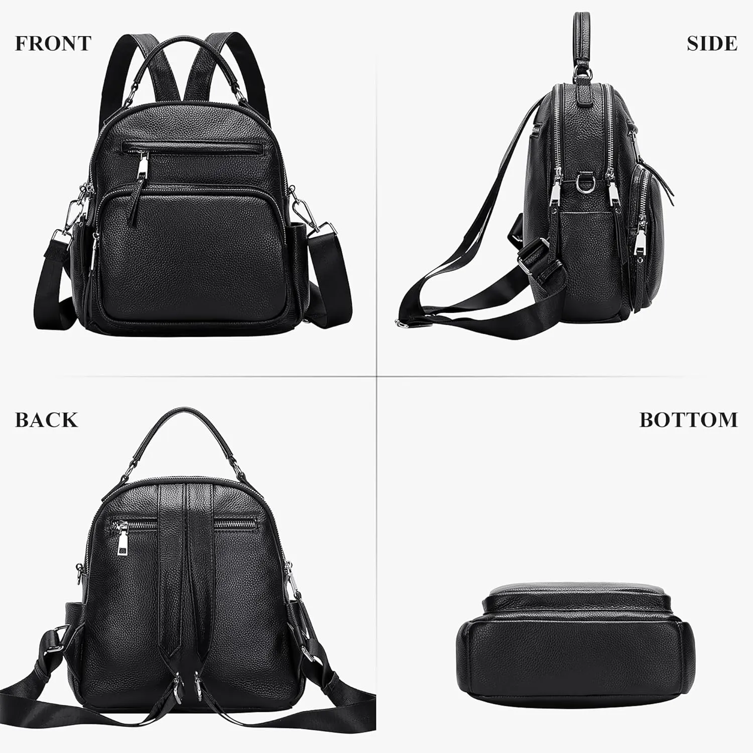 ALTOSY Genuine Leather Backpack for Women Small Convertible Backpack Purse Ladies Shoulder Bag 4 in 1 to Carry