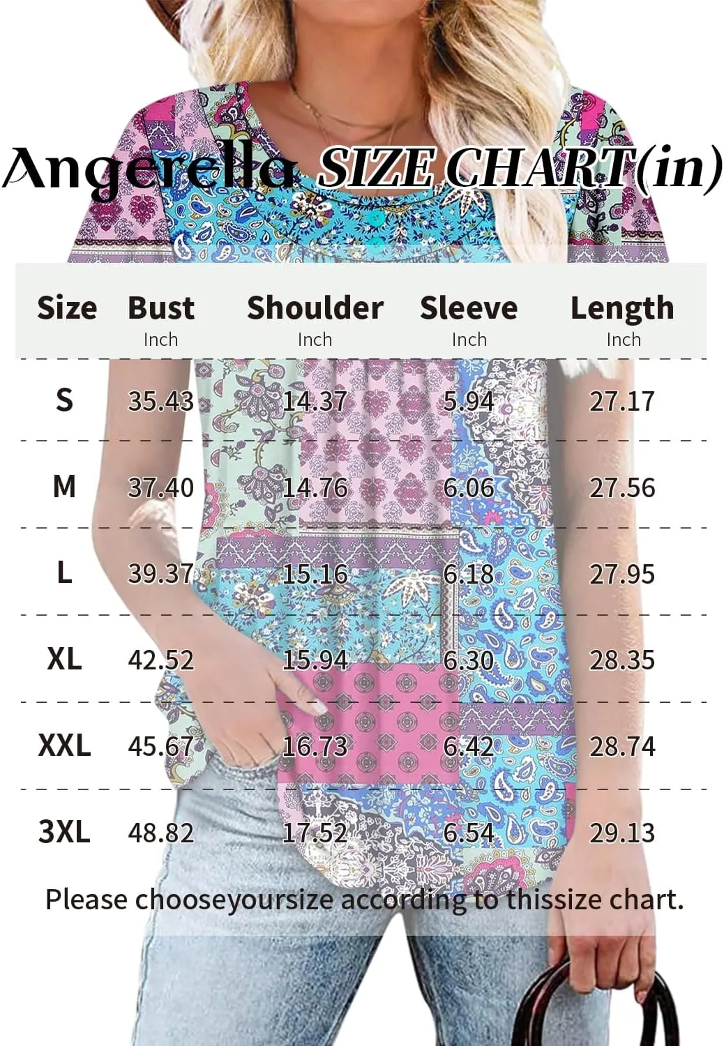 Angerella Women Tunic Tops Dressy Casual Summer Short Sleeve Shirts Floral Loose Fit Pleated Boho Top S-3XL