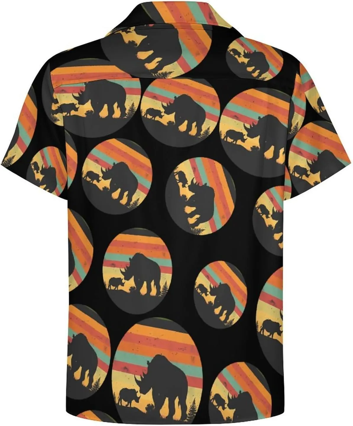 Animals Rhino Sunset Vintage Men's Button Down Shirts Short Sleeve Casual Shirts Summer T-Shirt Top for Vacation Wedding