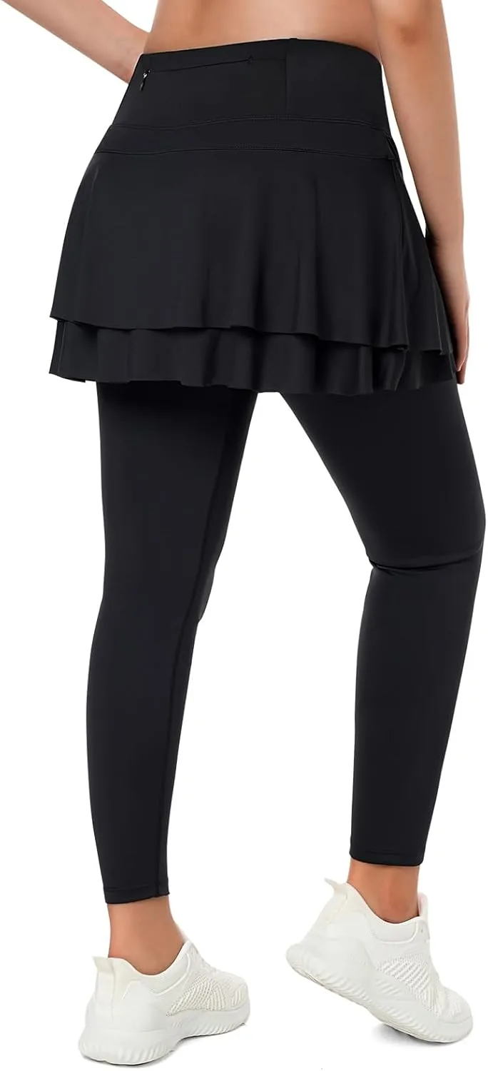 ANIVIVO Skirted Leggings for Women Capri, Athletic Tennis Skirt with Leggings Golf Pickleball Clothes with Pockets