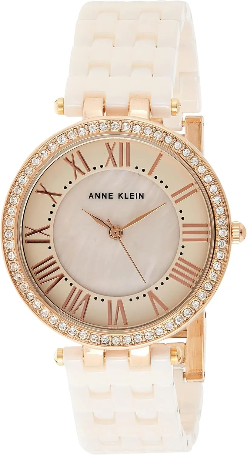 Anne Klein Women's AK/2130RGLP Premium Crystal-Accented Rose Gold-Tone and Light Pink Ceramic Bracelet Watch