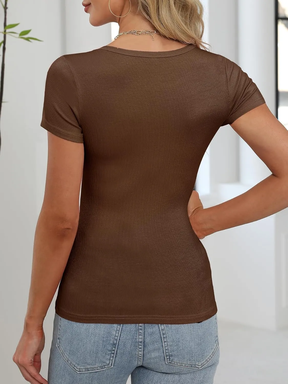 ANRABESS Women Short Sleeve Shirts Rib Knit Slim Fitted Summer Basic Tee Tops 2025 Underwear Outfits Clothes 3 Pack