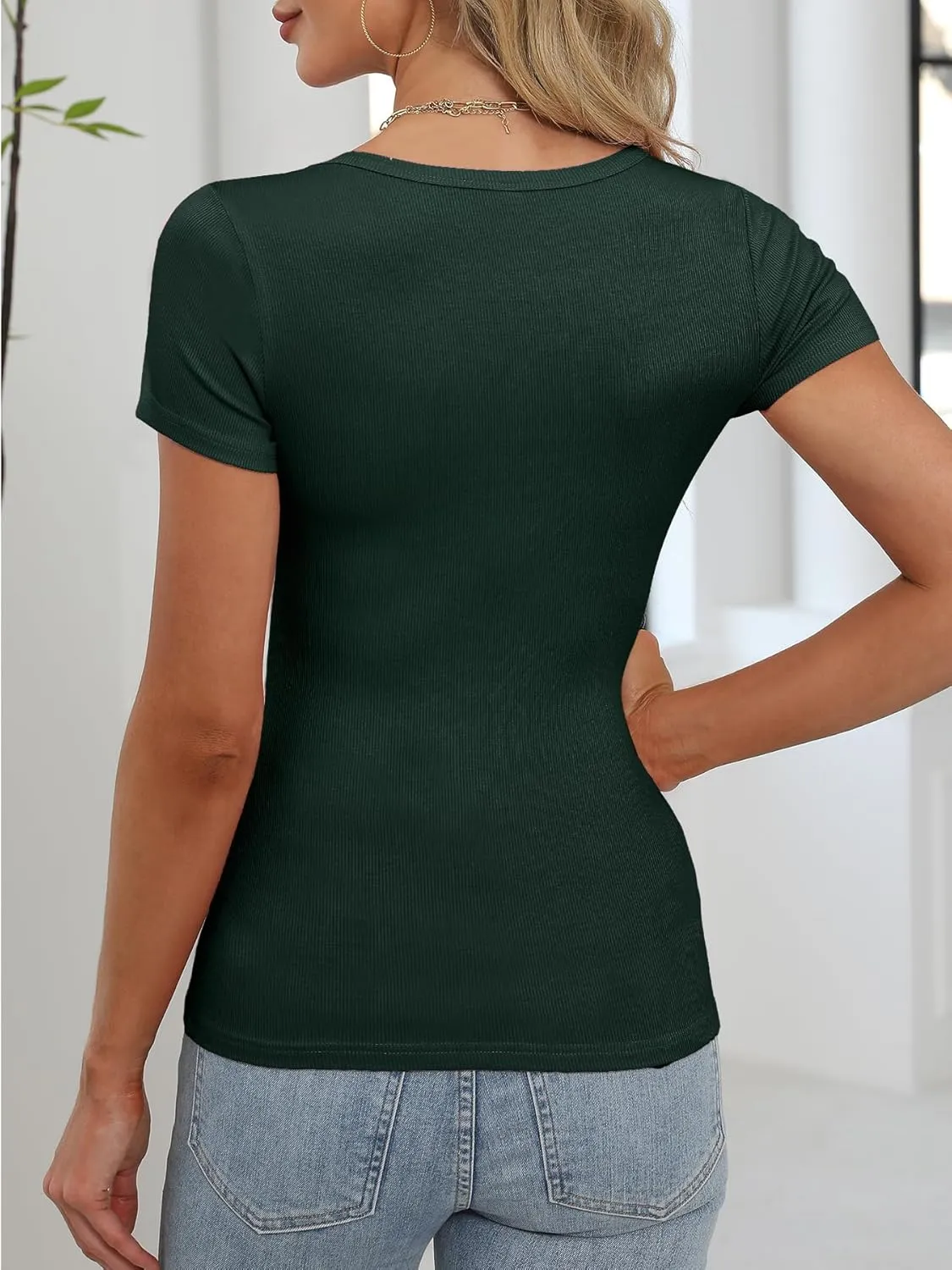 ANRABESS Women Short Sleeve Shirts Rib Knit Slim Fitted Summer Basic Tee Tops 2025 Underwear Outfits Clothes 3 Pack