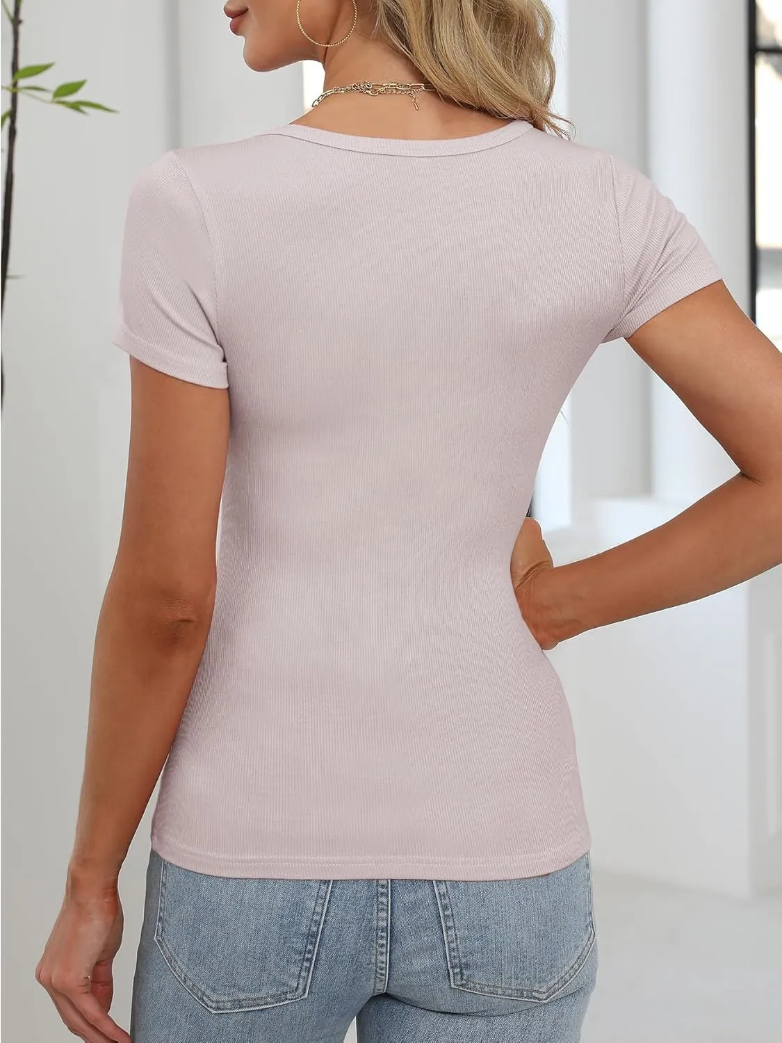 ANRABESS Women Short Sleeve Shirts Rib Knit Slim Fitted Summer Basic Tee Tops 2025 Underwear Outfits Clothes 3 Pack