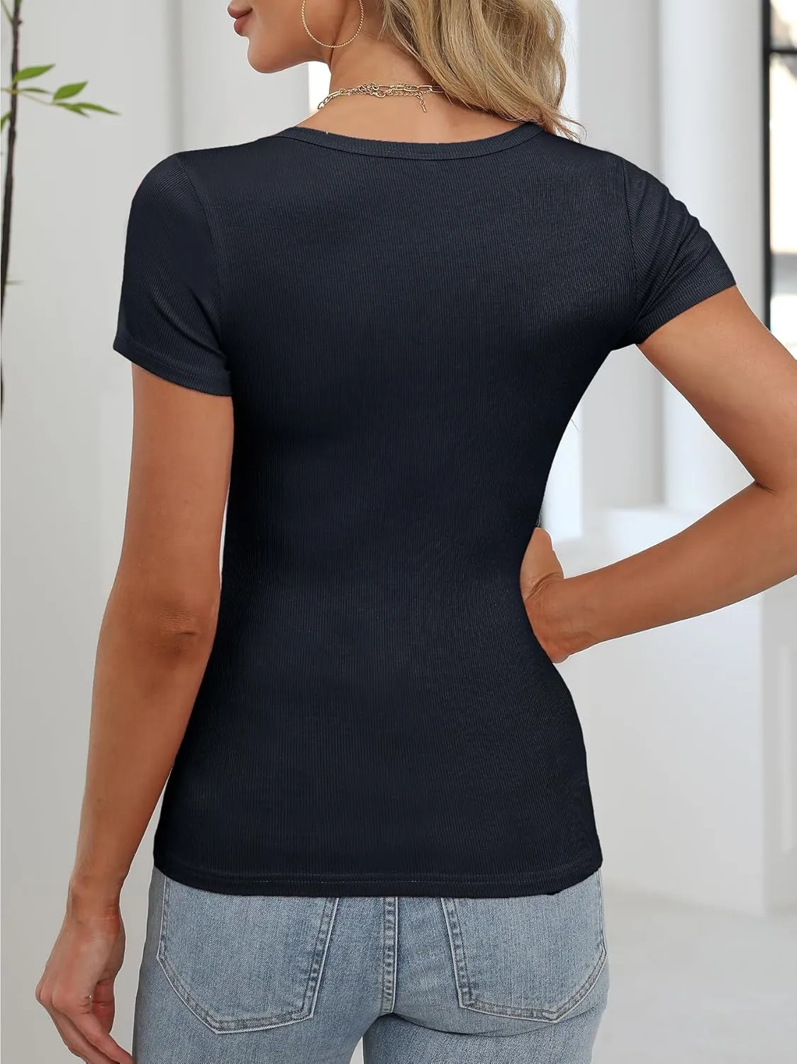 ANRABESS Women Short Sleeve Shirts Rib Knit Slim Fitted Summer Basic Tee Tops 2025 Underwear Outfits Clothes 3 Pack