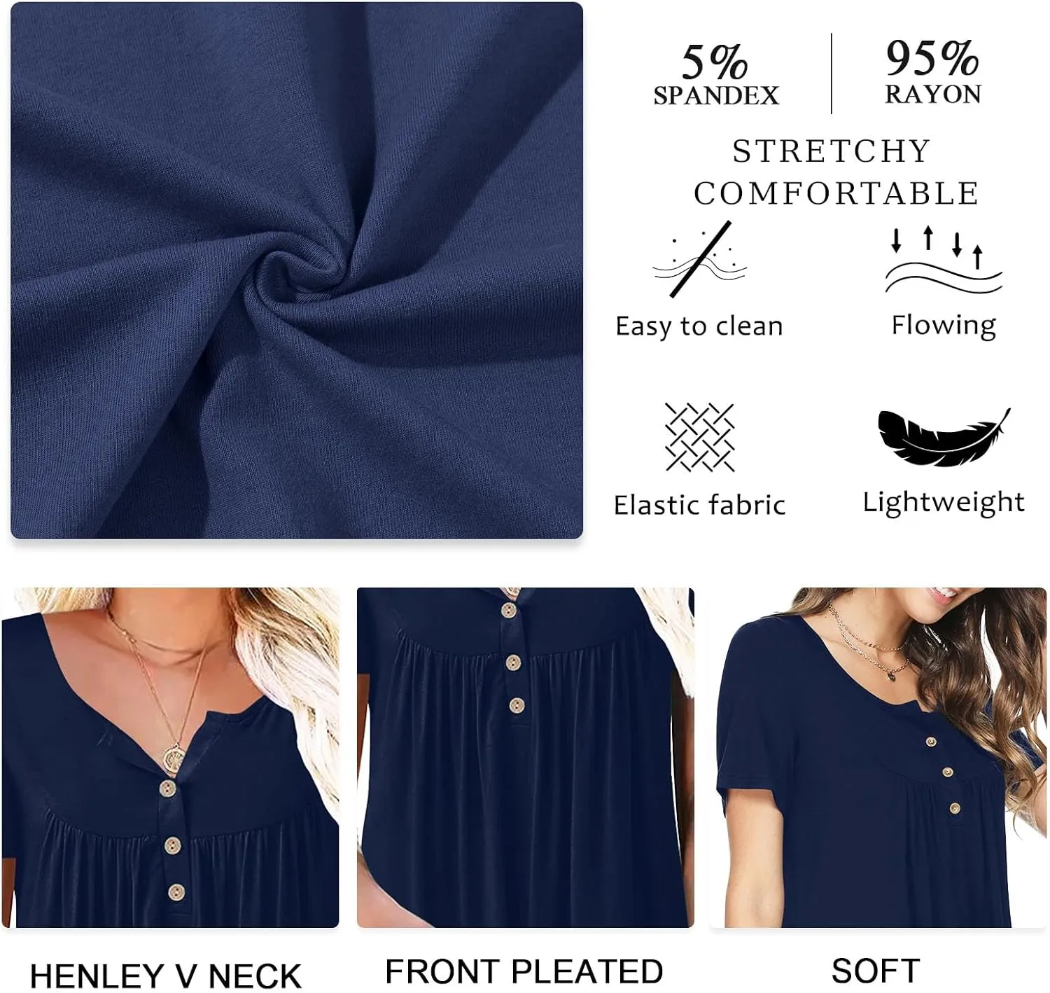 Aodemo Womens Summer Plus Size Tops 2025 Short Sleeve Shirts Henley Loose Fit Tunic Ladies Flowy Blouse M-4XL