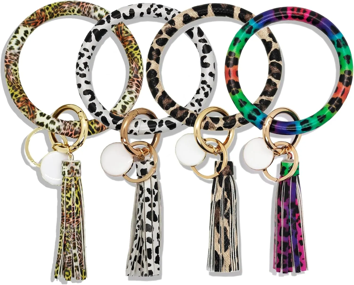 ATIMIGO Leather Keychain Bracelet Wristlet Round Bangle Tassel Key Ring Chains for Women Girls Best Friends