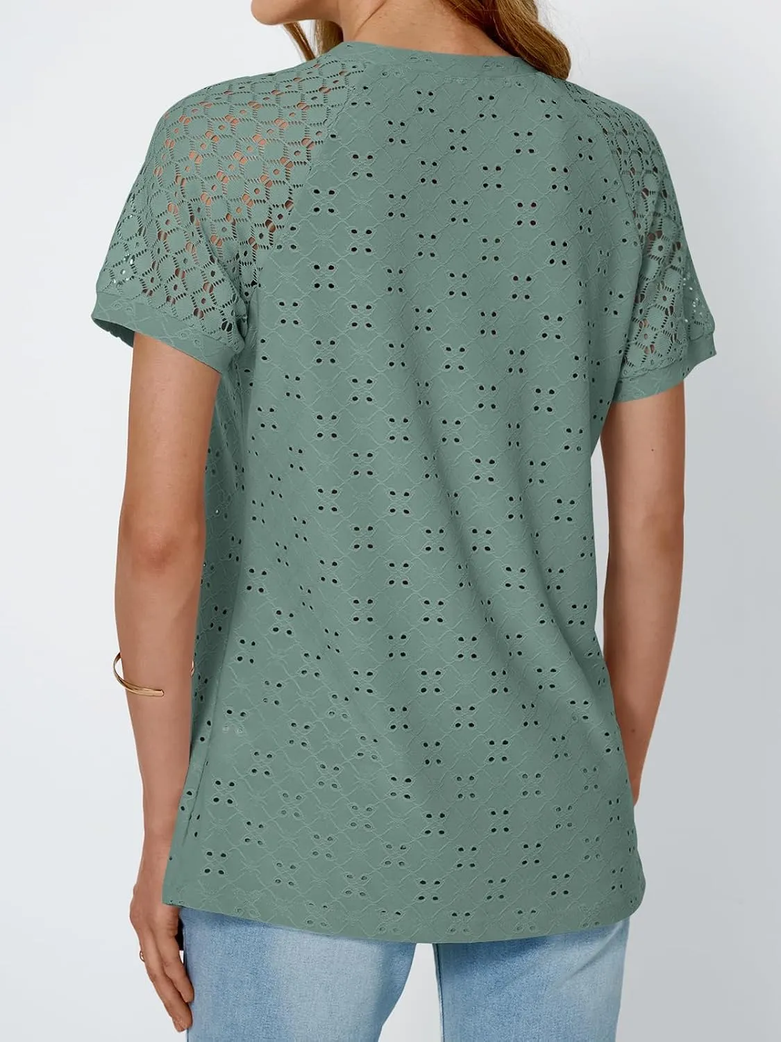 AUTOMET Short Sleeve Shirts for Women Eyelet Embroidery Summer Dressy Tops 2025 Trendy Lace Casual T-Shirts Work Outfits