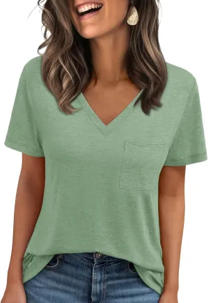 AUTOMET T Shirts for Women Short Sleeve Shirts V Neck Plus Size Summer Tops Casual Beach Vacation Outfits Clothes 2025