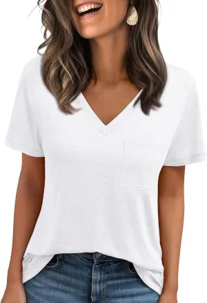 AUTOMET T Shirts for Women Short Sleeve Shirts V Neck Plus Size Summer Tops Casual Beach Vacation Outfits Clothes 2025