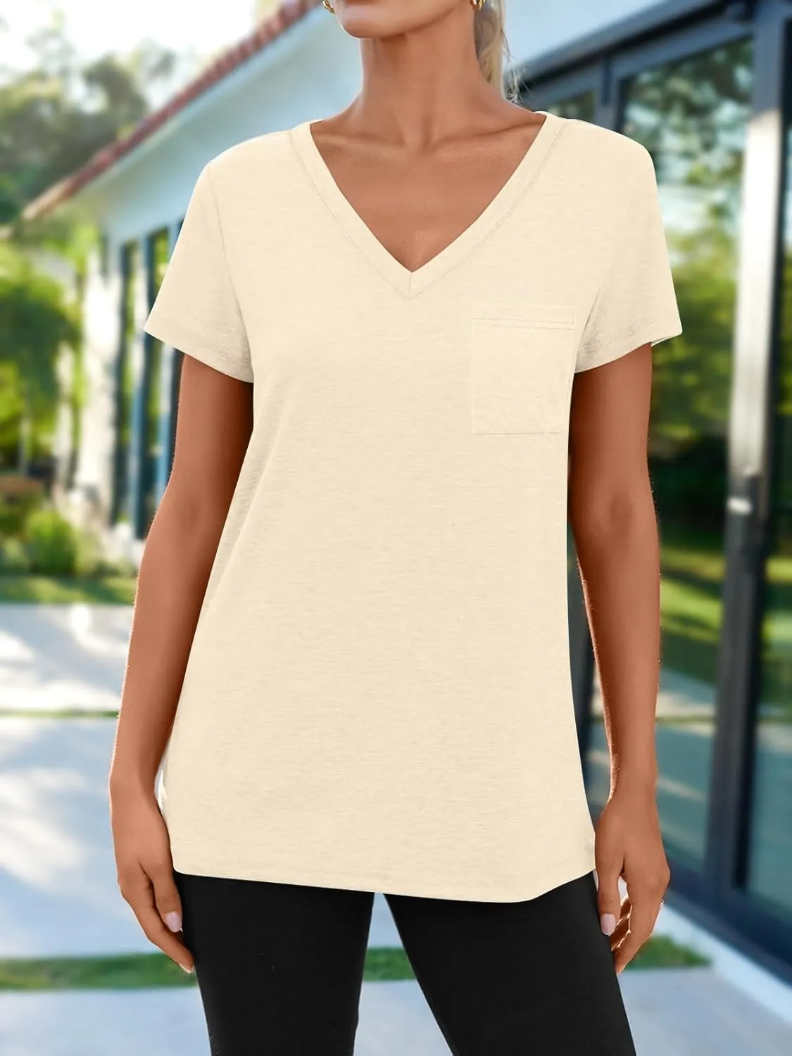 AUTOMET T Shirts for Women Short Sleeve Shirts V Neck Plus Size Summer Tops Casual Beach Vacation Outfits Clothes 2025